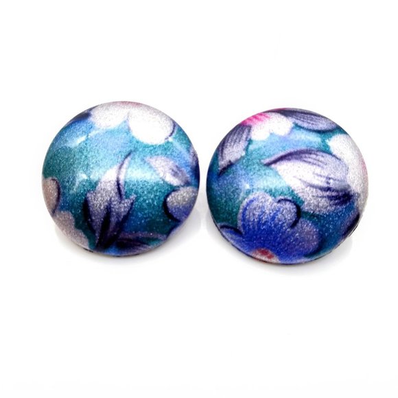 Shimmery Floral Dome Earrings, Clip On Circles in Fairy Hues - Picture 2 of 5